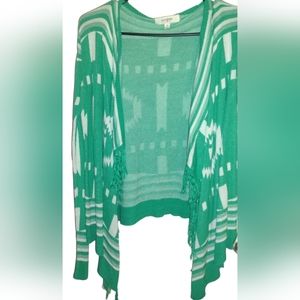 Green Aztec print open sweater, women's, size medium